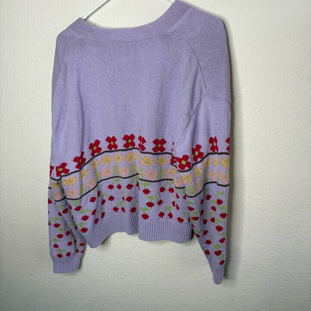 Zara Lavender Cherry Patterned Cardigan Sweater - image 7
